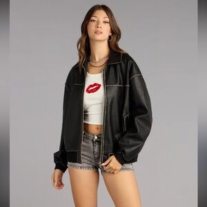 windsor faux leather oversized bomber jacket